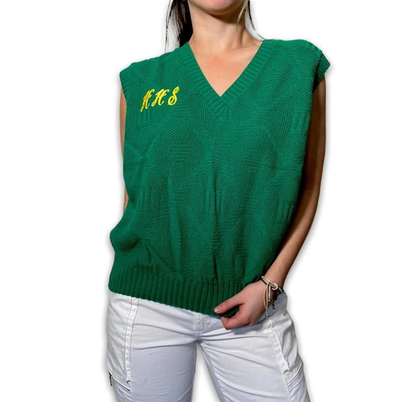 Vintage 80s/90s Kenneth Too! Made in the USA Green Knit Pullover Vest - Picture 1 of 8